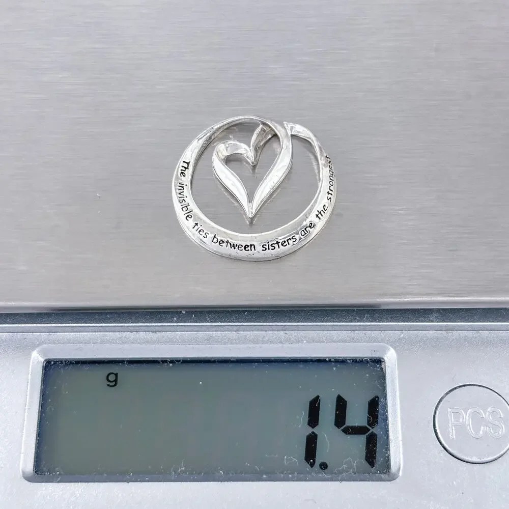 Sisters Inspirational Quote Heart Infinity Pendant | Vintage Sterling Silver 925